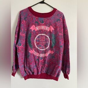 vintage Vibrant Pink and Purple Graphic floral Sweatshirt size XL Carlton